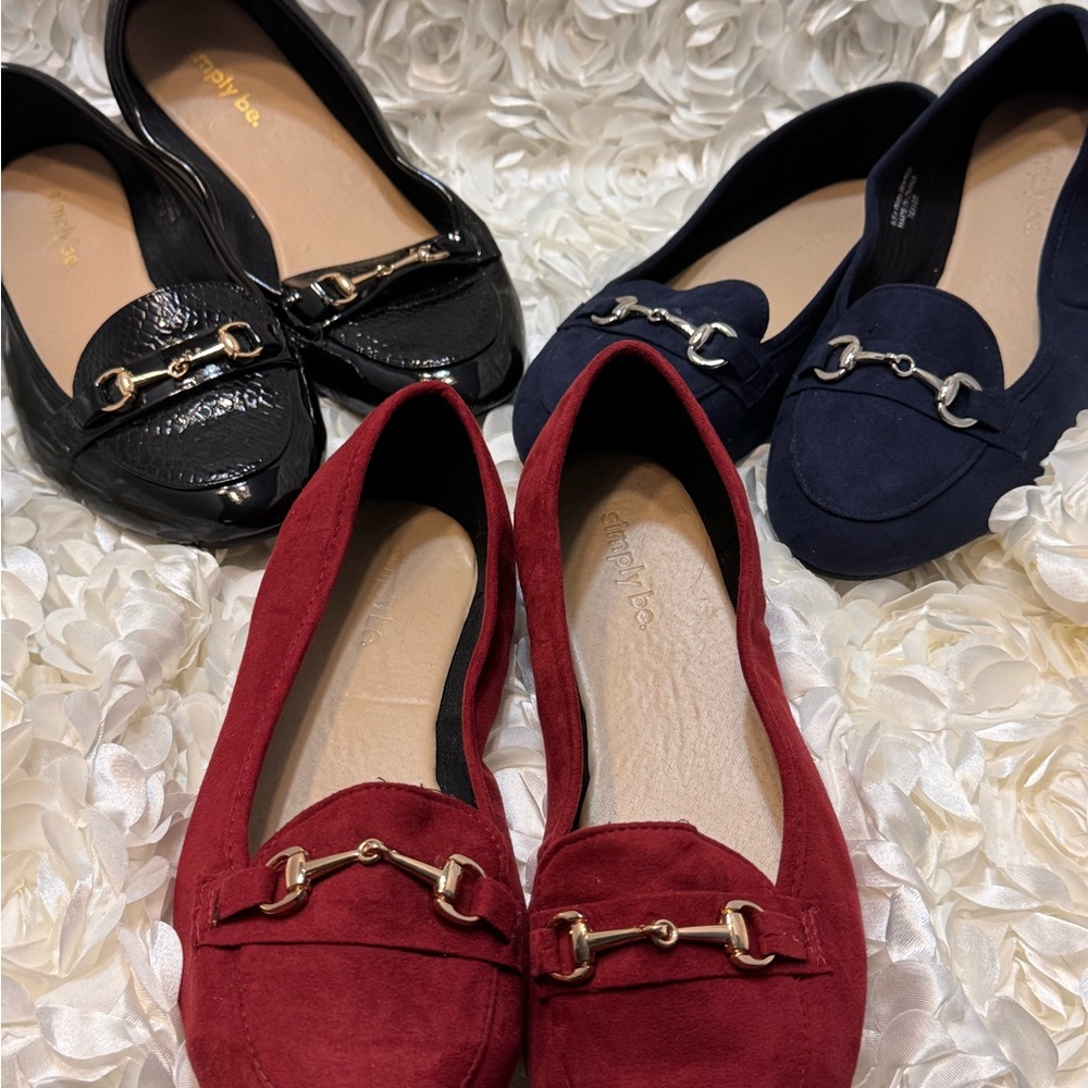 Simply Be Red & Navy Faux Suede Black Patent Faux Leather Flats with Gold Accent
